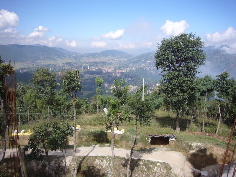 Dhulikel seen from the top of the hill. It's a Buddhist shrine but it's been made into a military outpost.